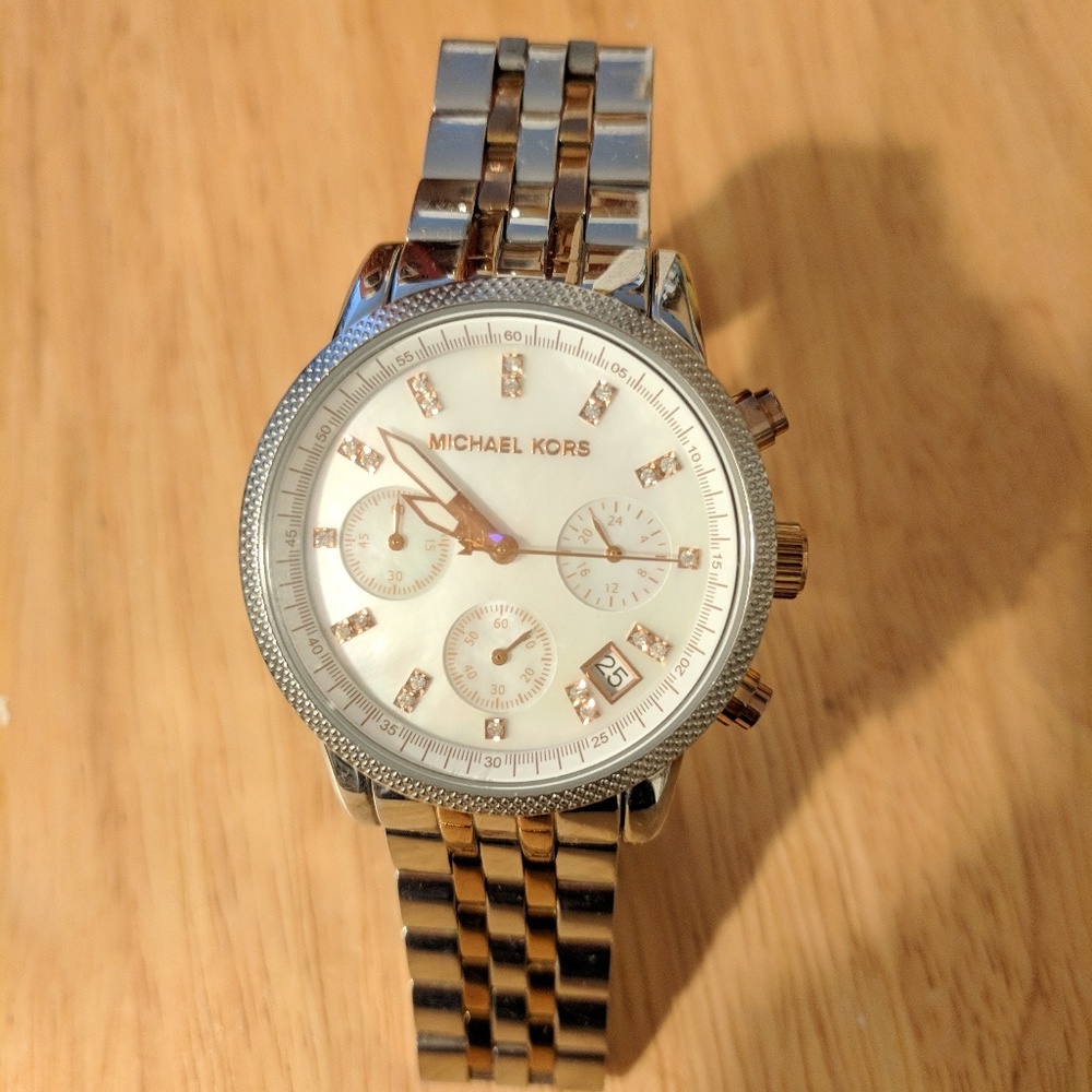 Michael Kors Silver and Rose Gold Watch